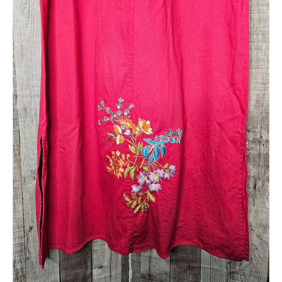 ASAPO Red Embroidered Sleeveless DRESS Floral Flowers Cotton Maxi Shift W Large - Picture 2 of 7